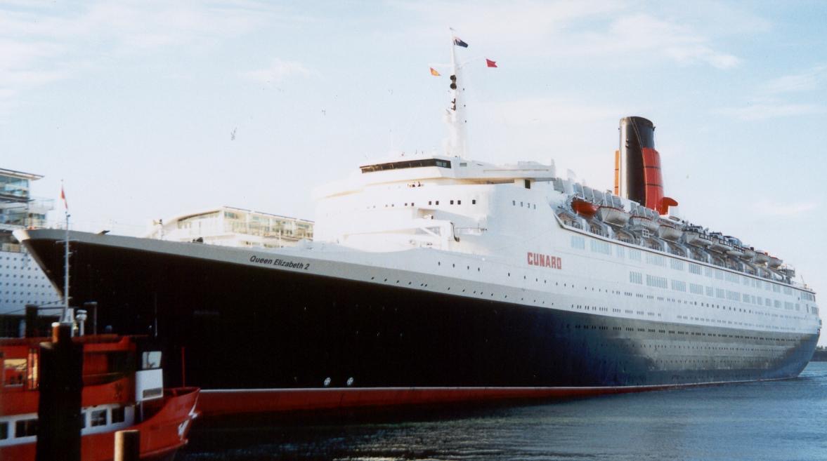 QE2 docked at apartments