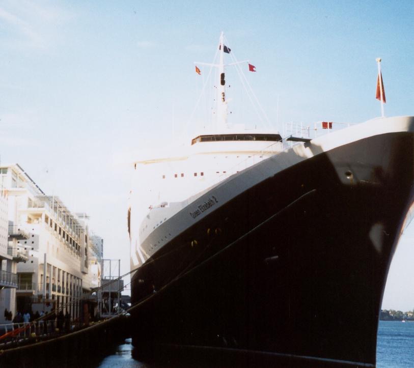 QE2 docked at aparments