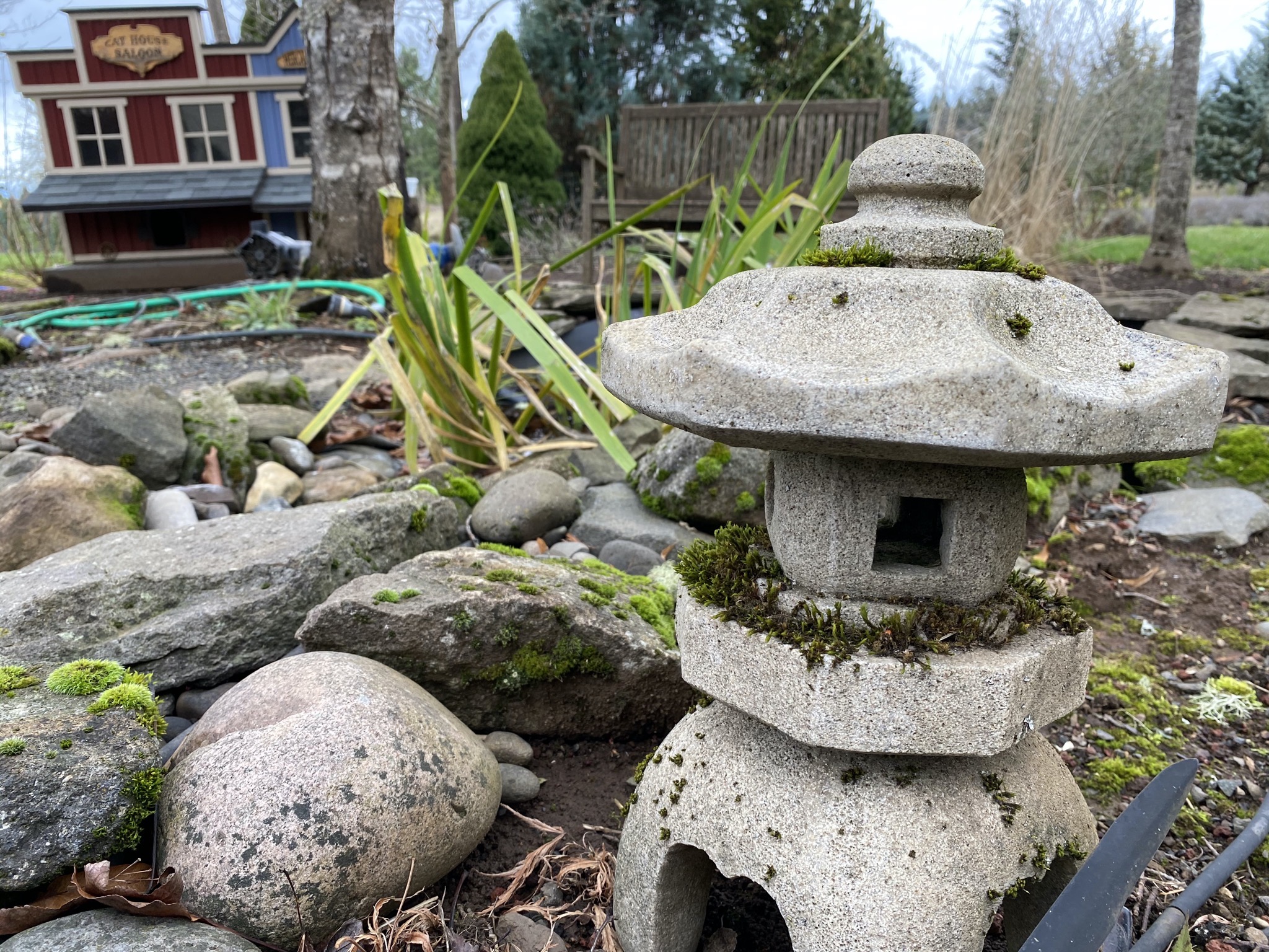Japanese lantern by small pond