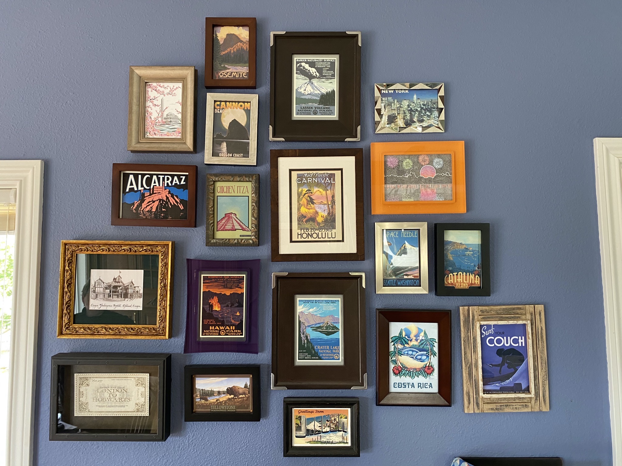 Framed travel postcards