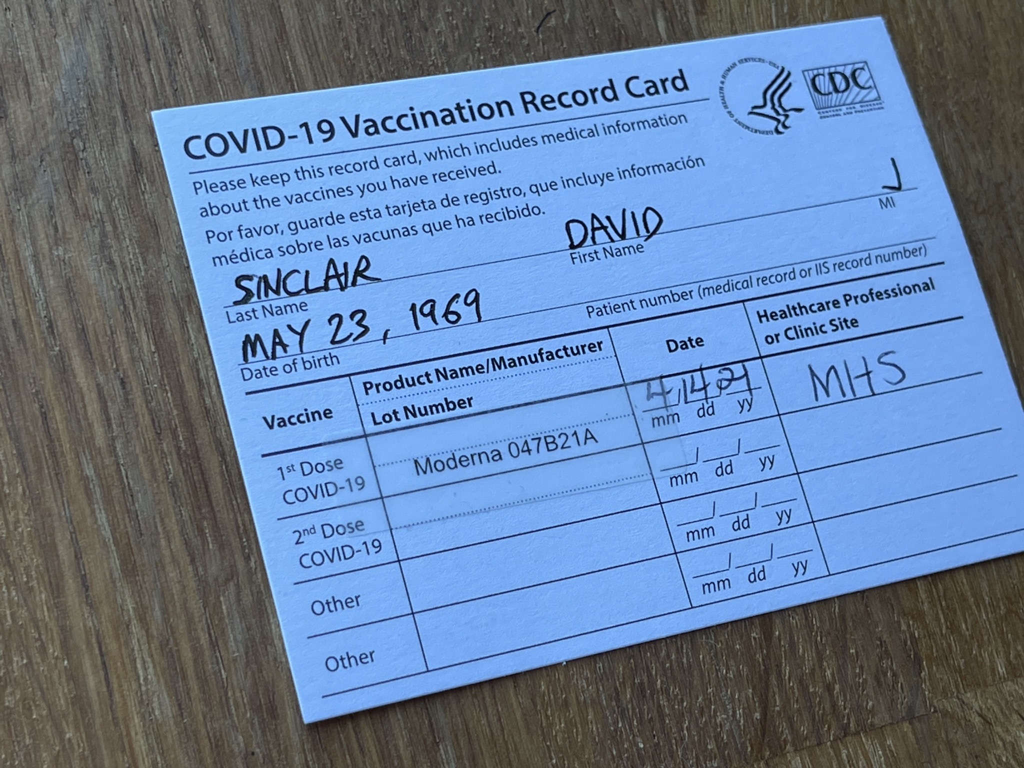 My vaccination card