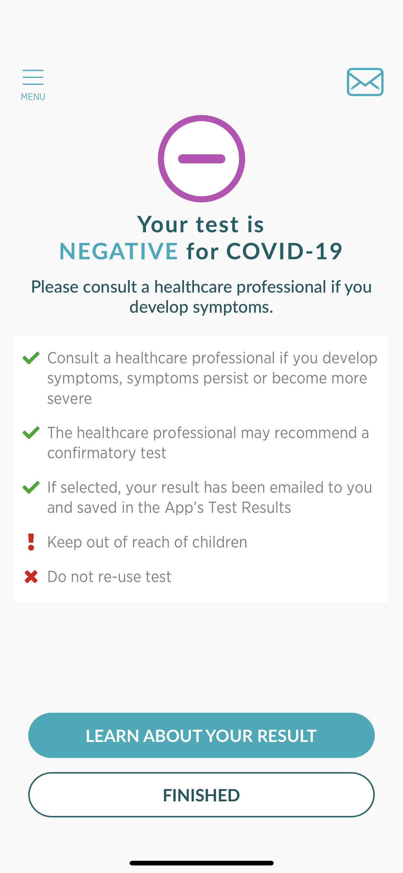 Negative test result