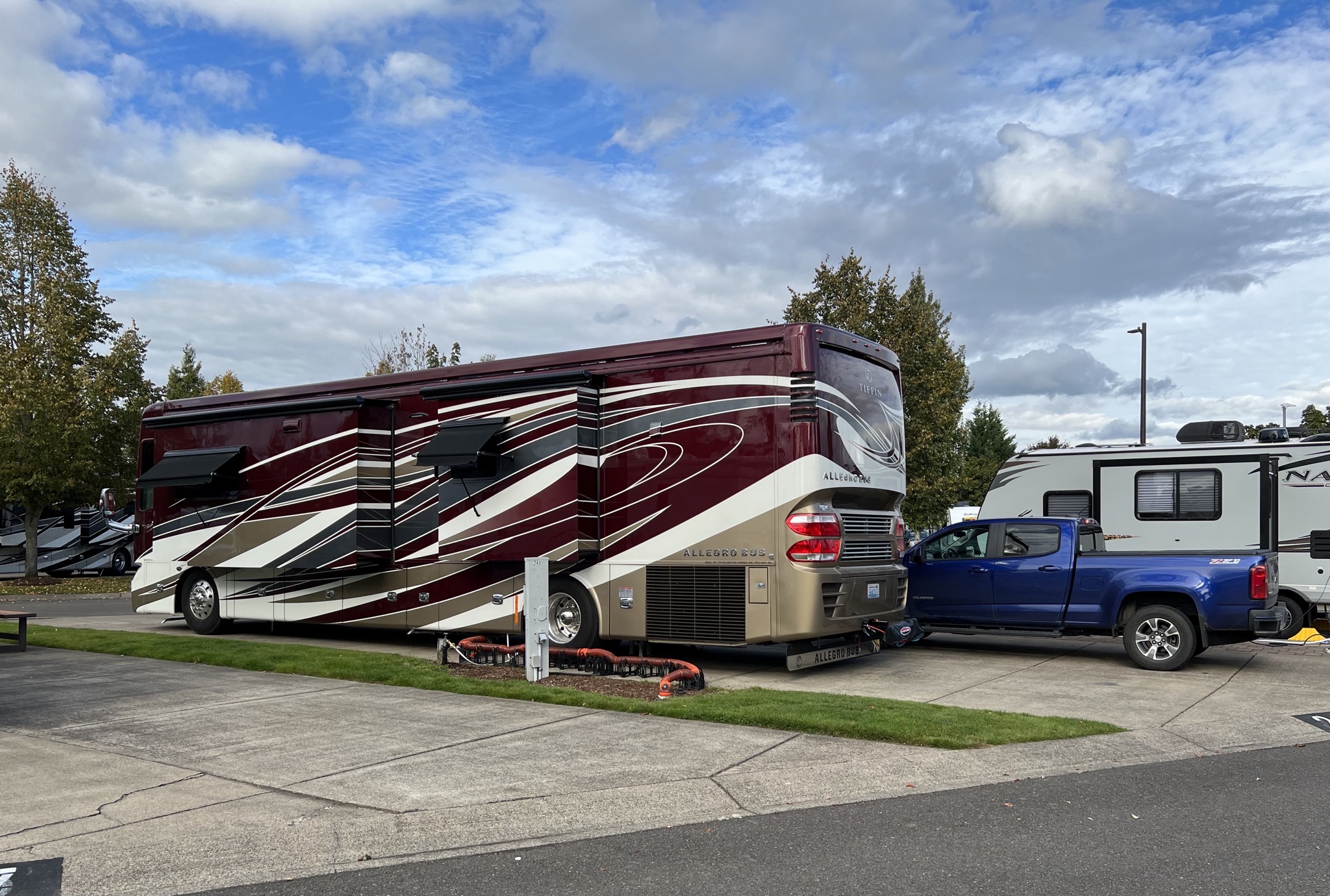 Coach and truck in campsite