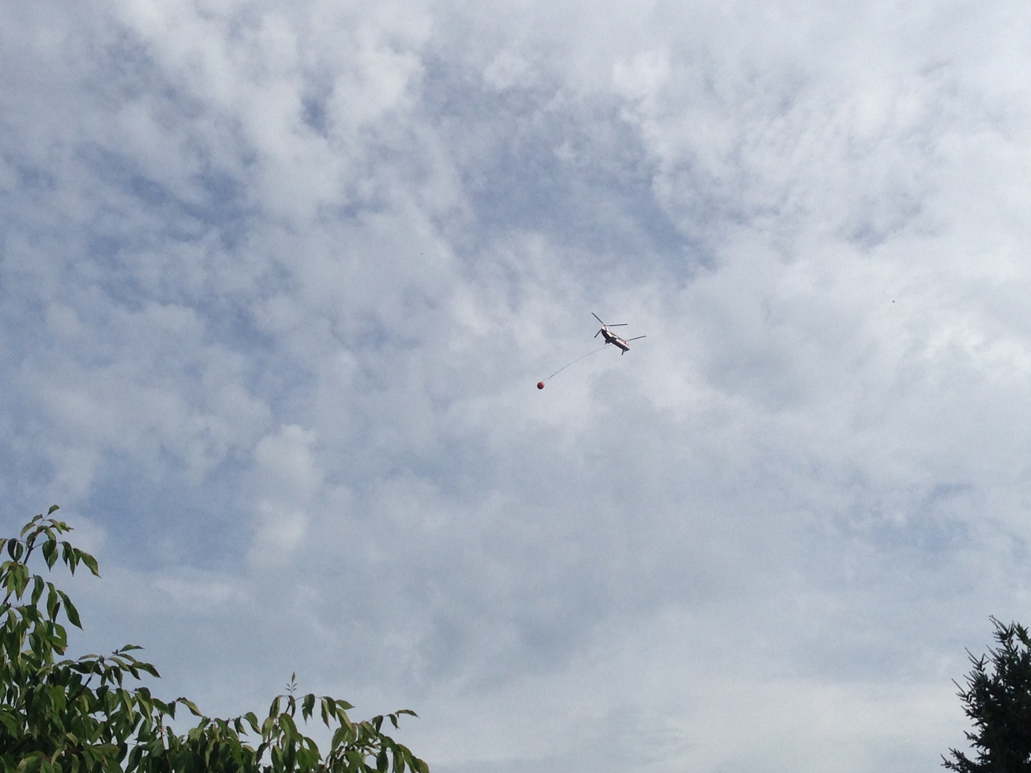 Helicopter with water bucket