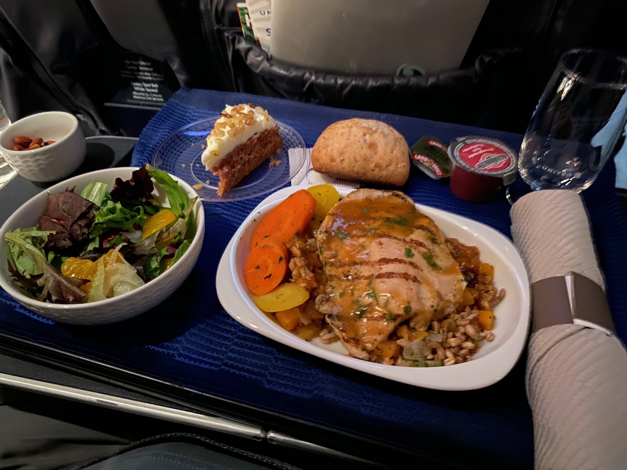 First class airline dinner