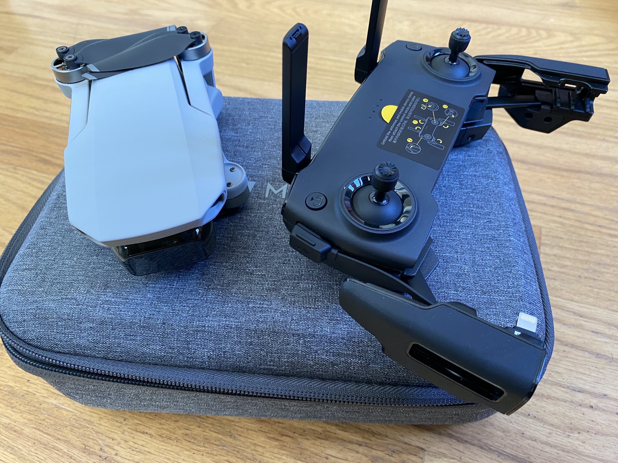 Folded drone and unfolded controller