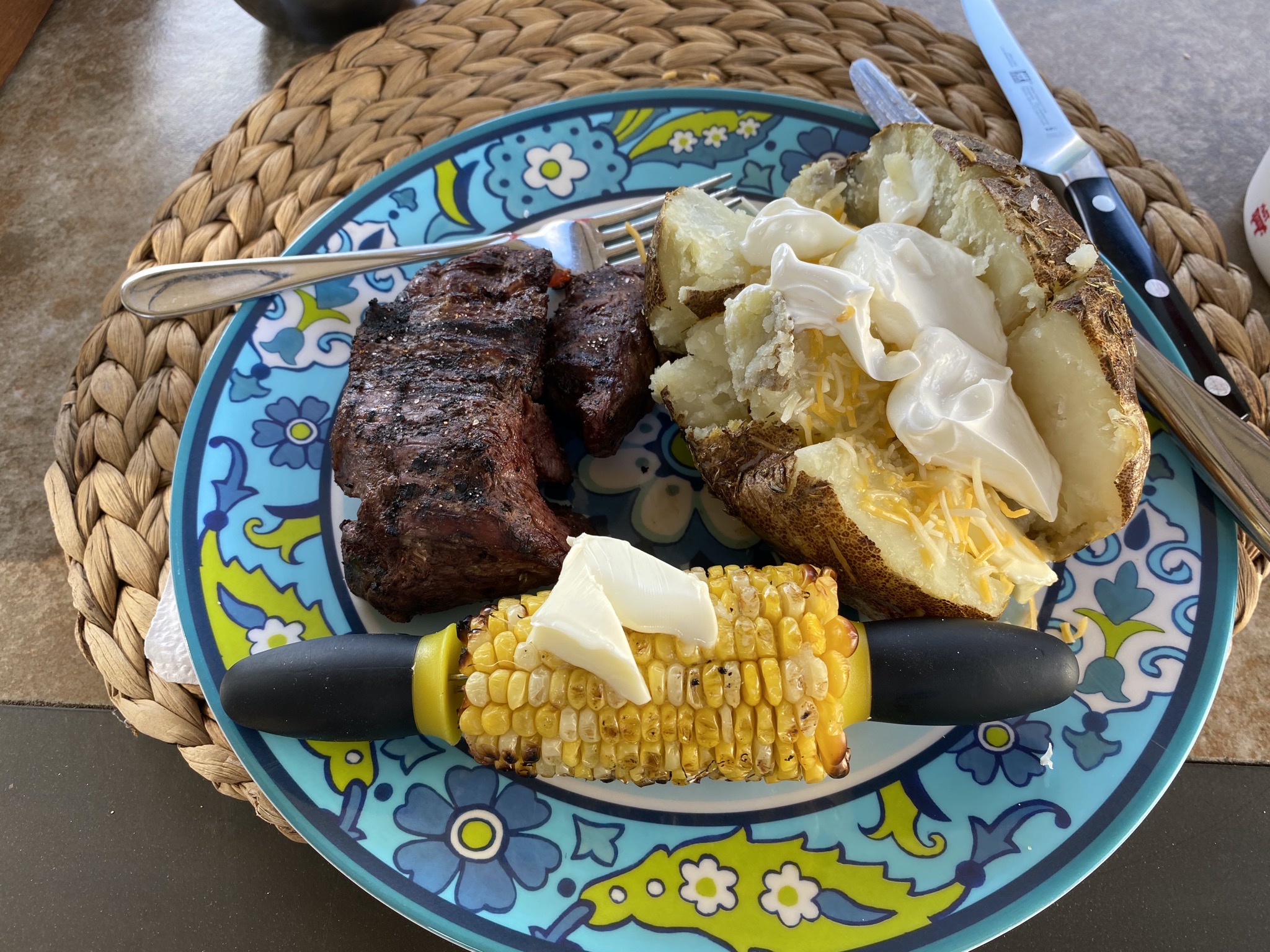 Bison steak, corn, potato