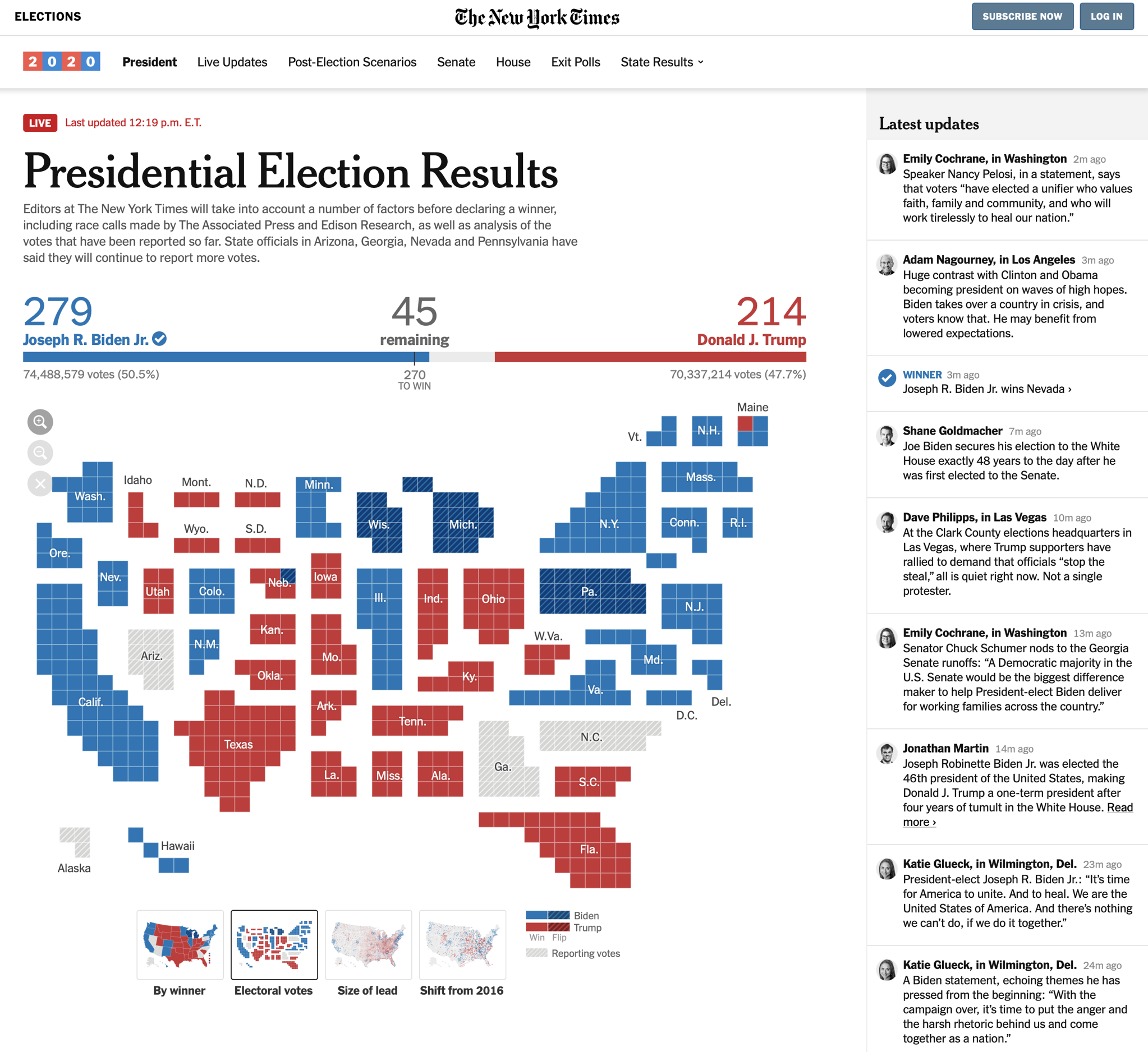 NY Times election results for Biden win