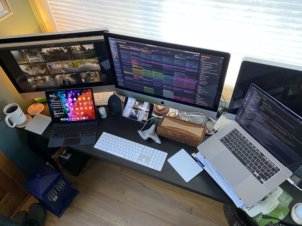Desk, Macs, iPads
