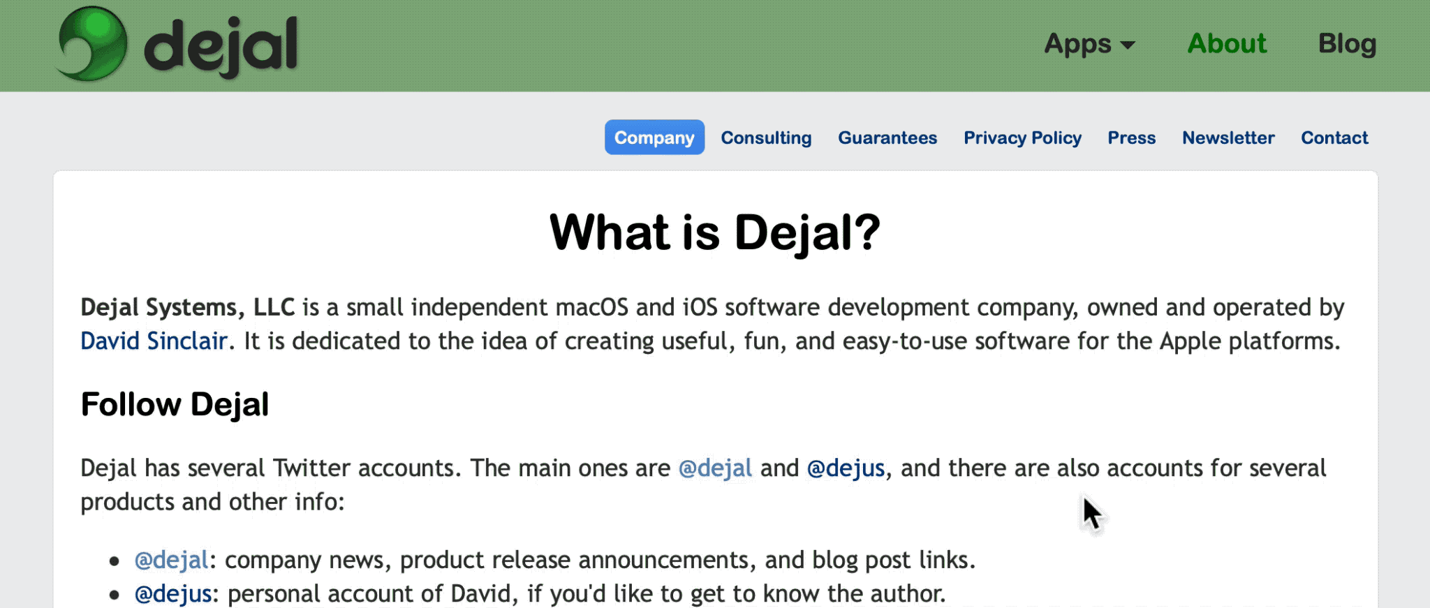 Dejal apps menu