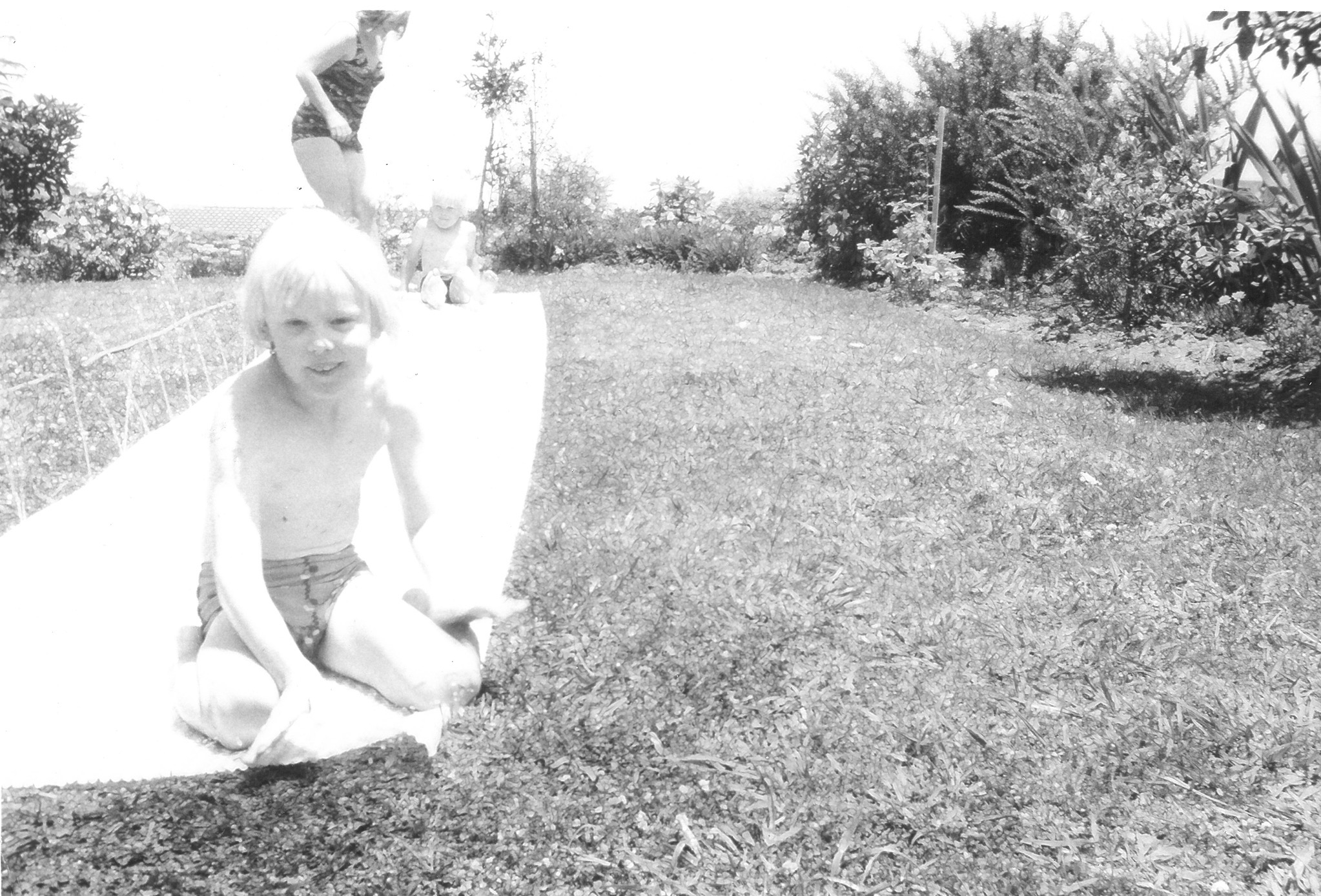 David, Neville, Mum on a water slide