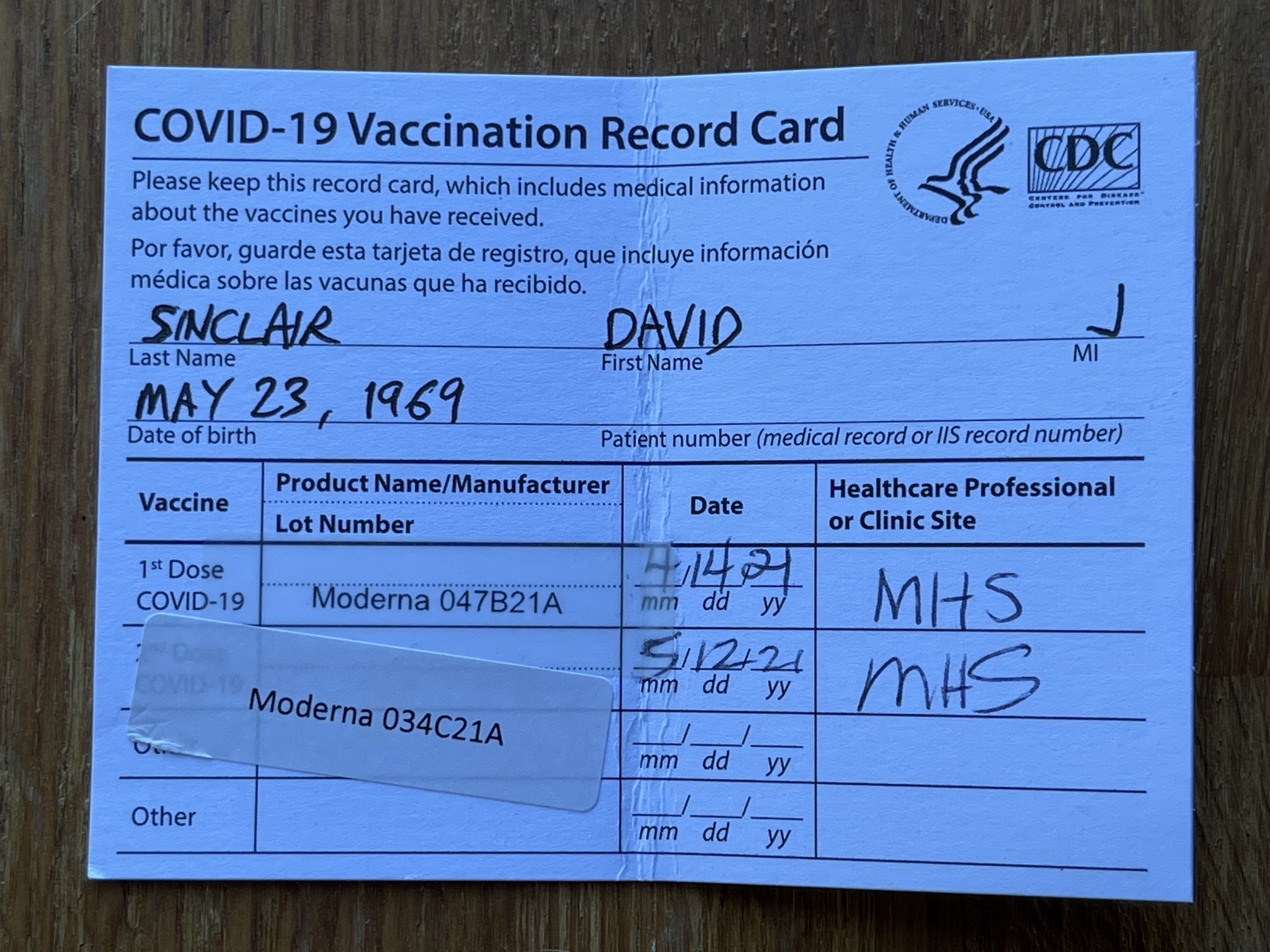 COVID-19 vaccination record card