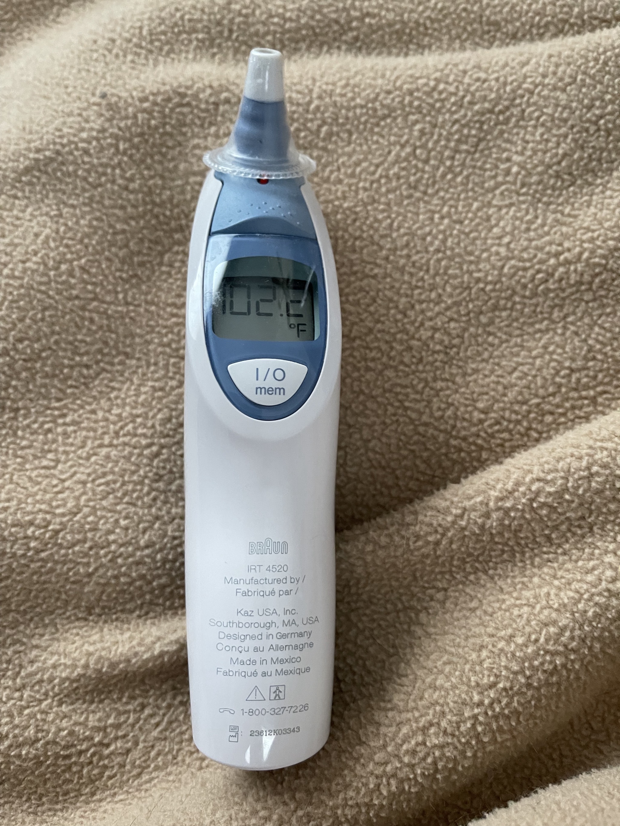 Thermometer at 102.2 F