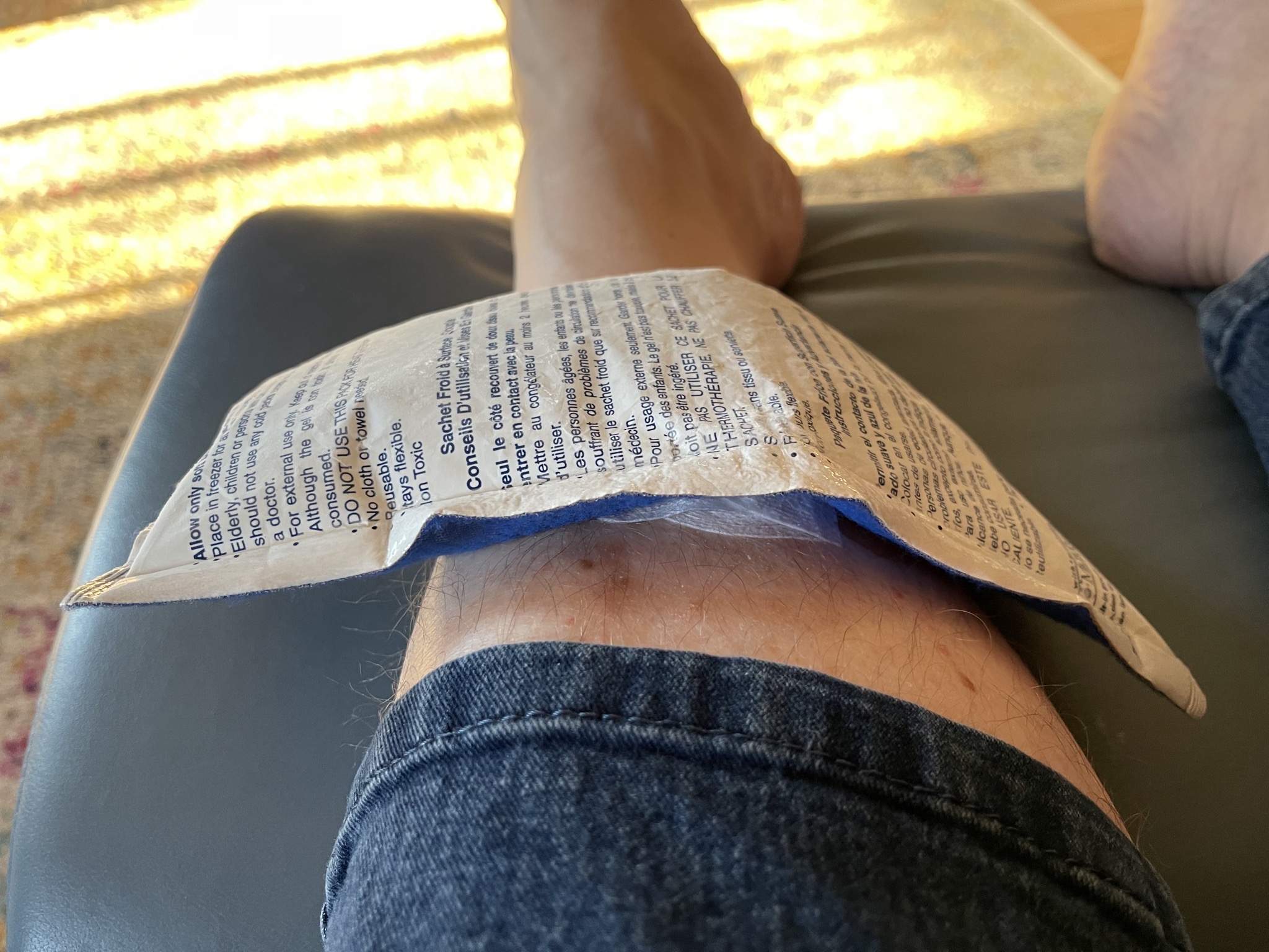 Ice pack on bandaged leg