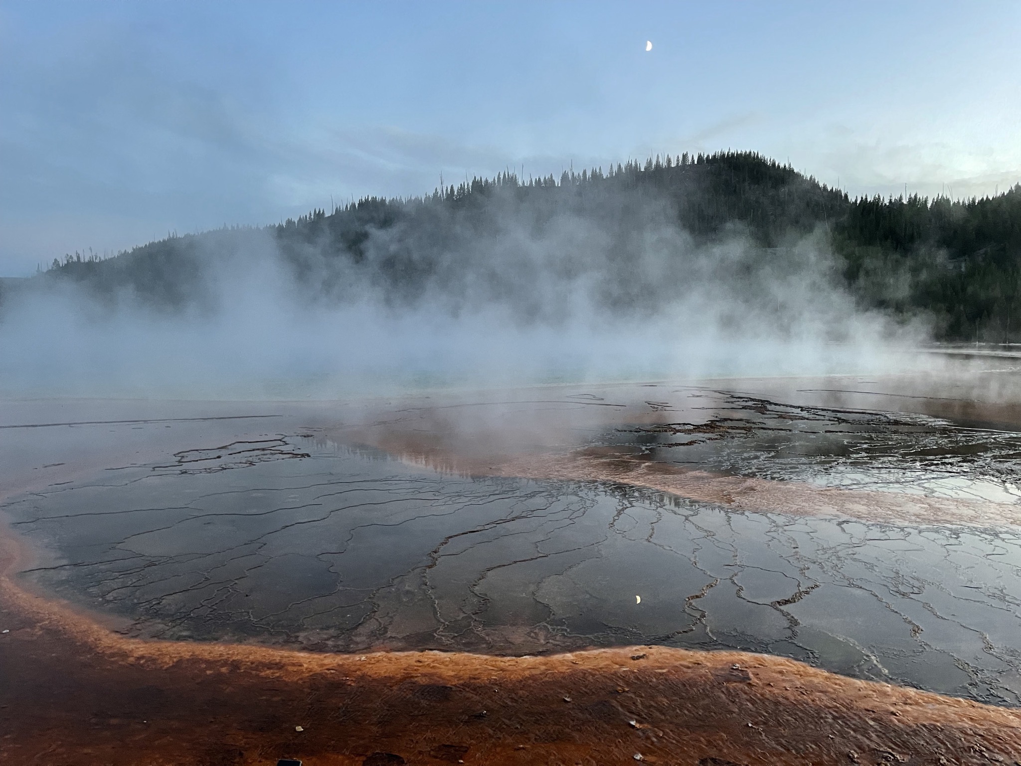 Grand Prismatic Spring at dusk
