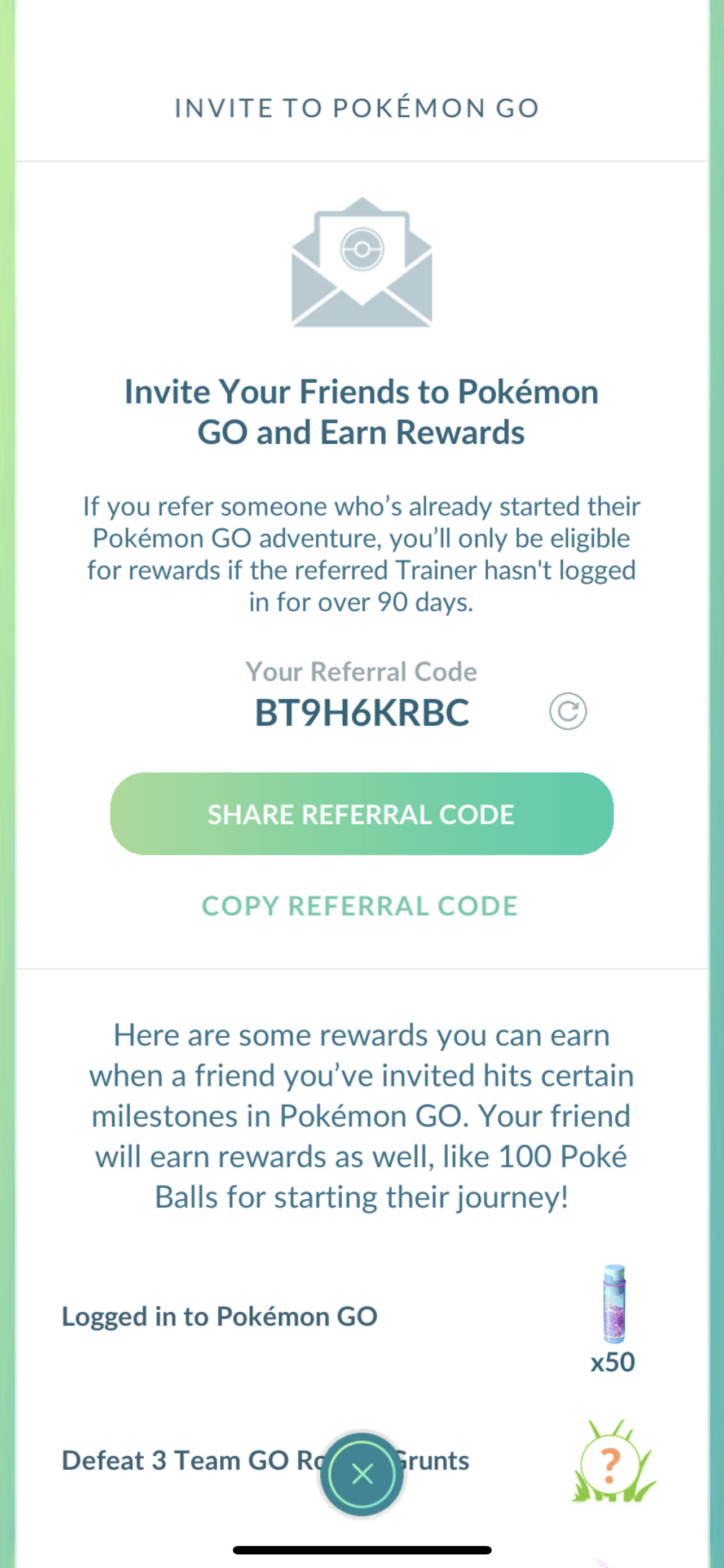Pokémon Go referral code