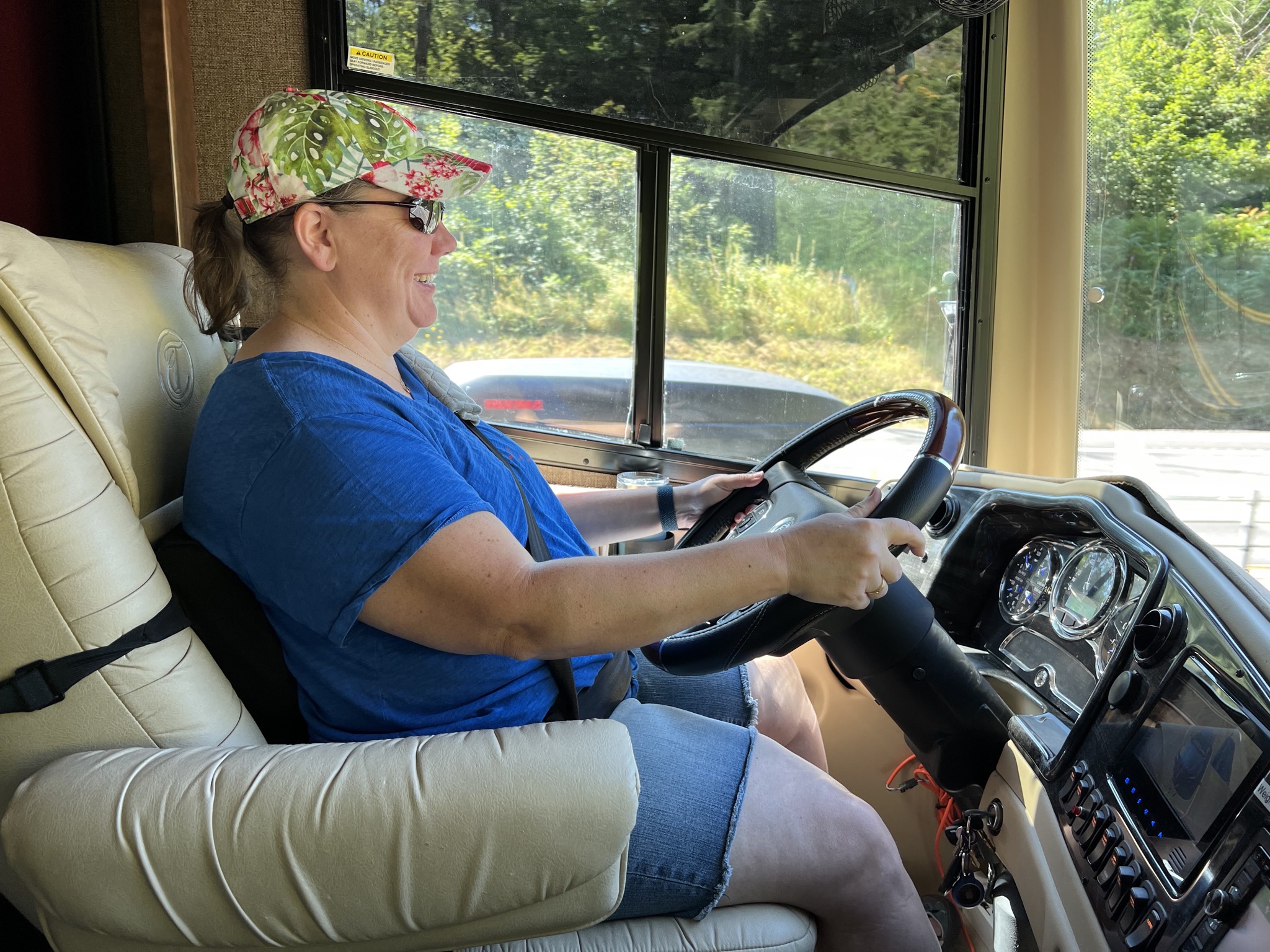 Jenn driving our coach