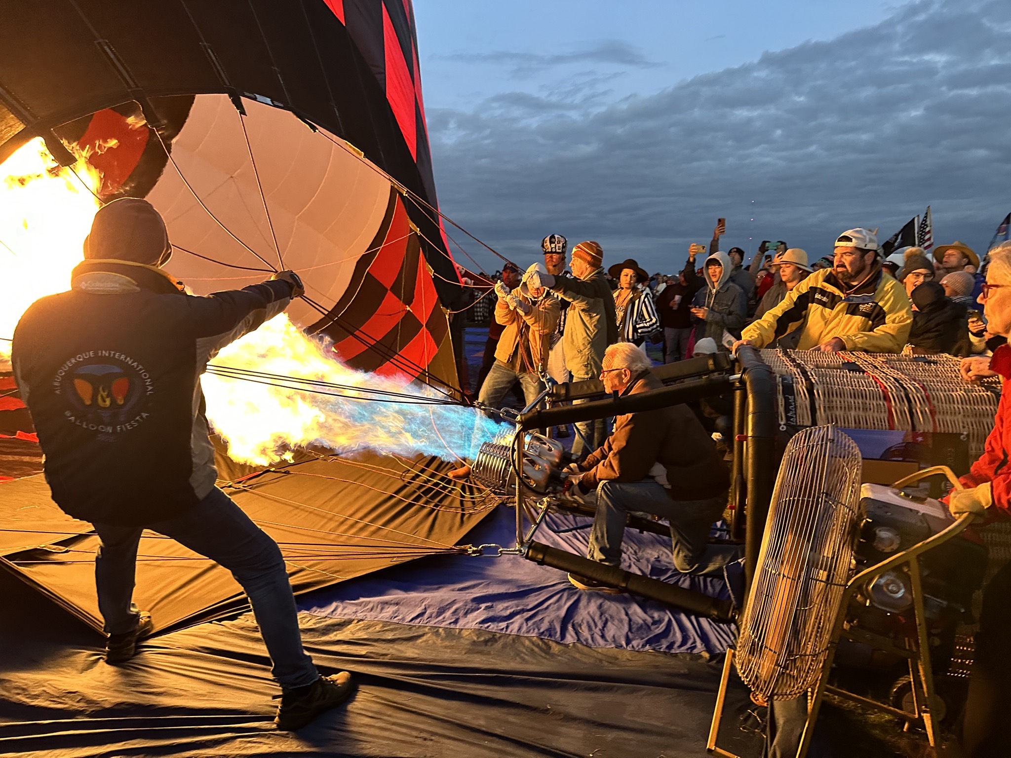Inflating hot air balloon