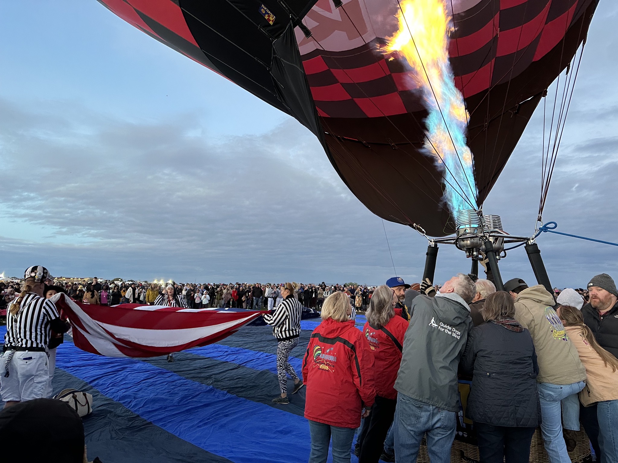 Inflating hot air balloon