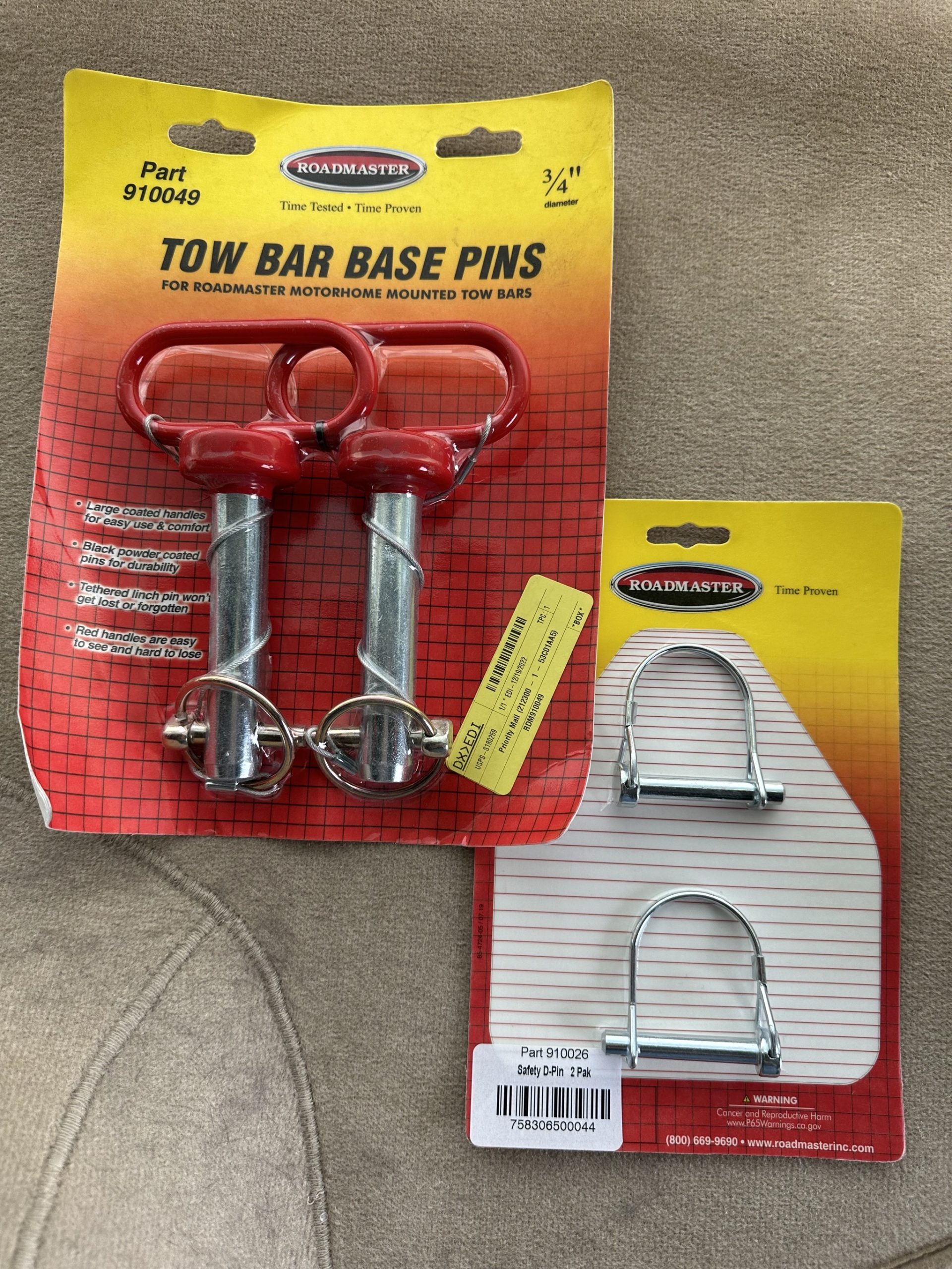 Tow bar pins