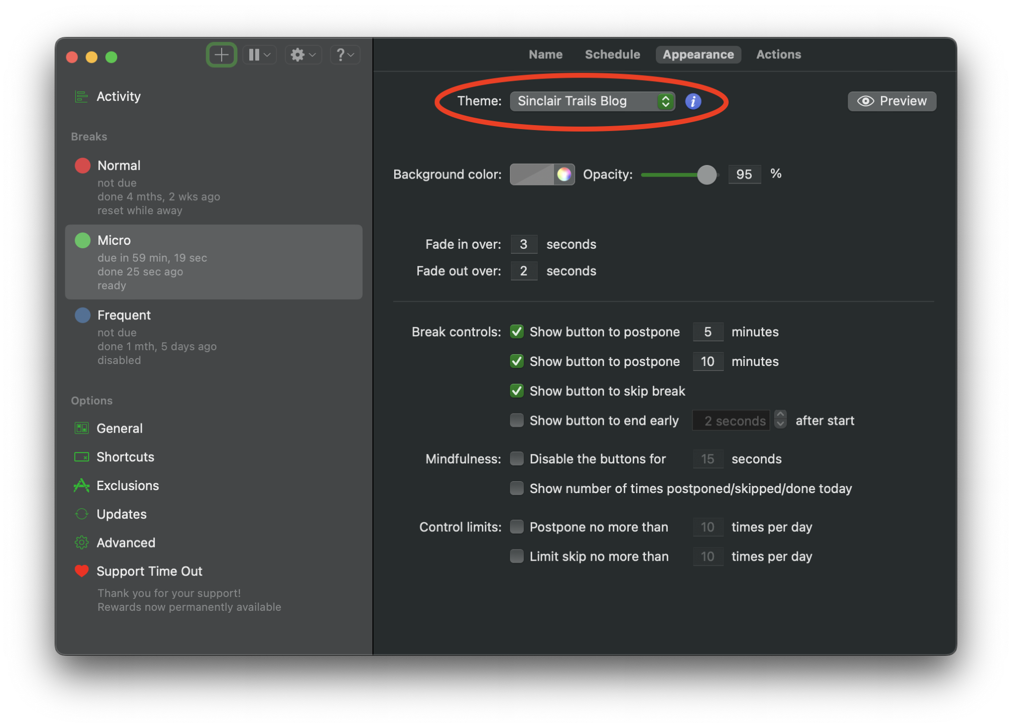 Appearance settings
