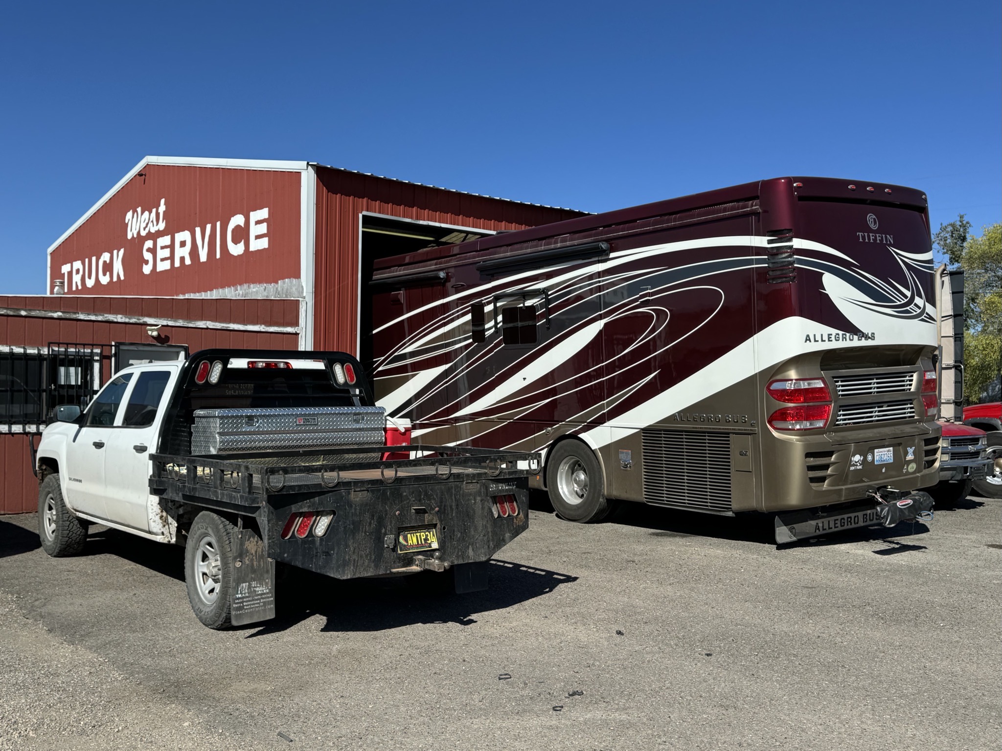 Motorhome in truck service bay