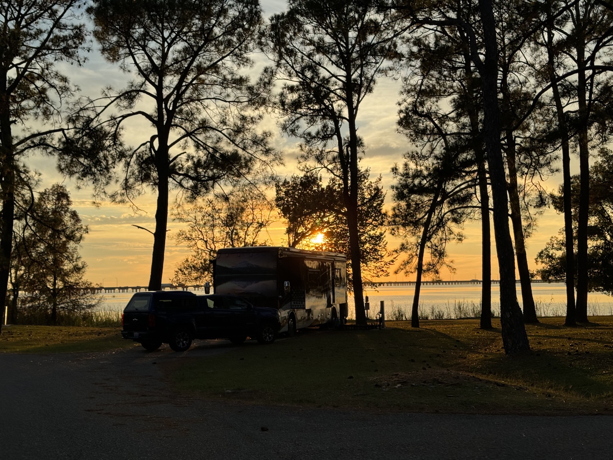 Sunset behind our coach