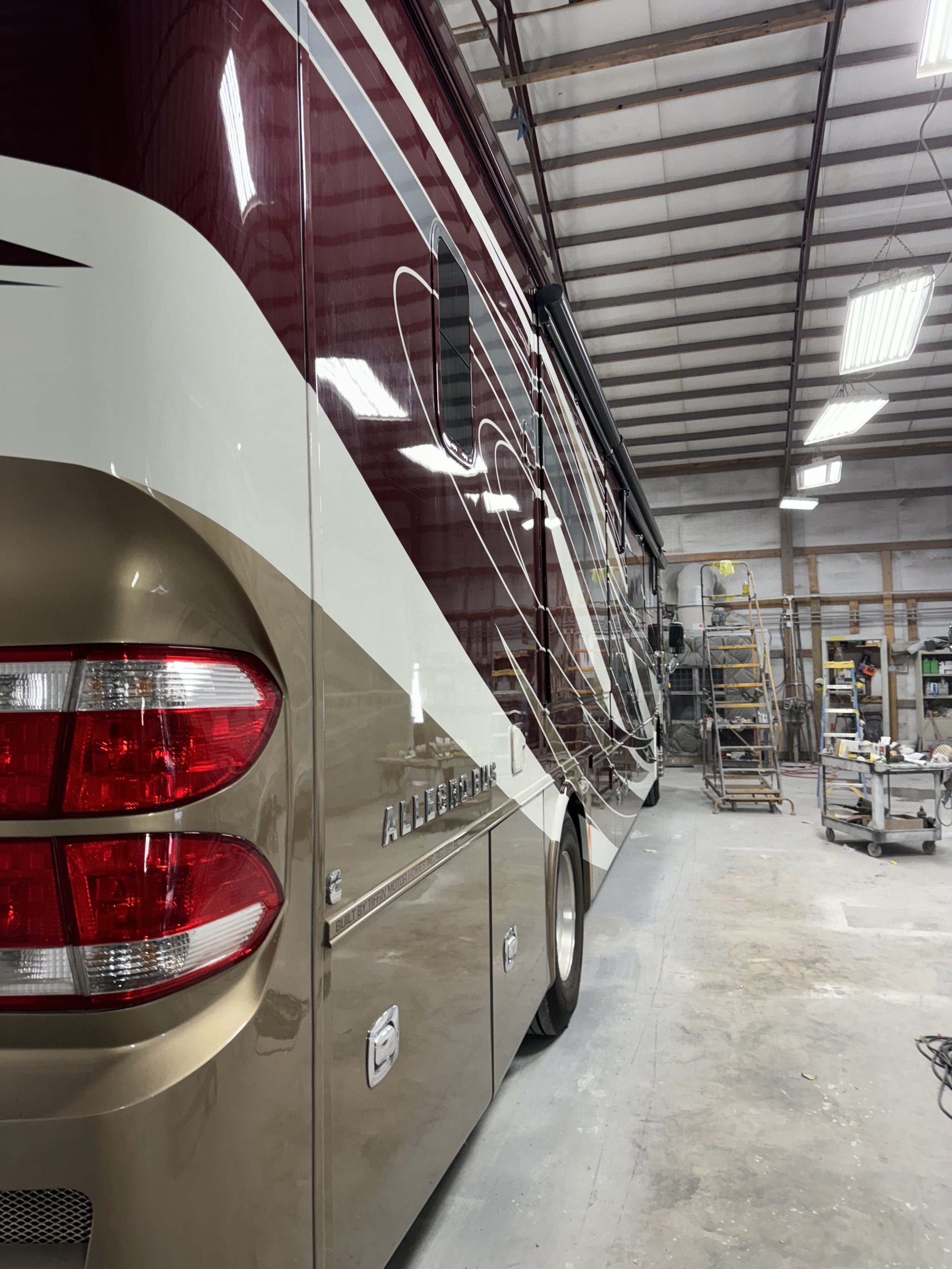 Motorhome in workshop
