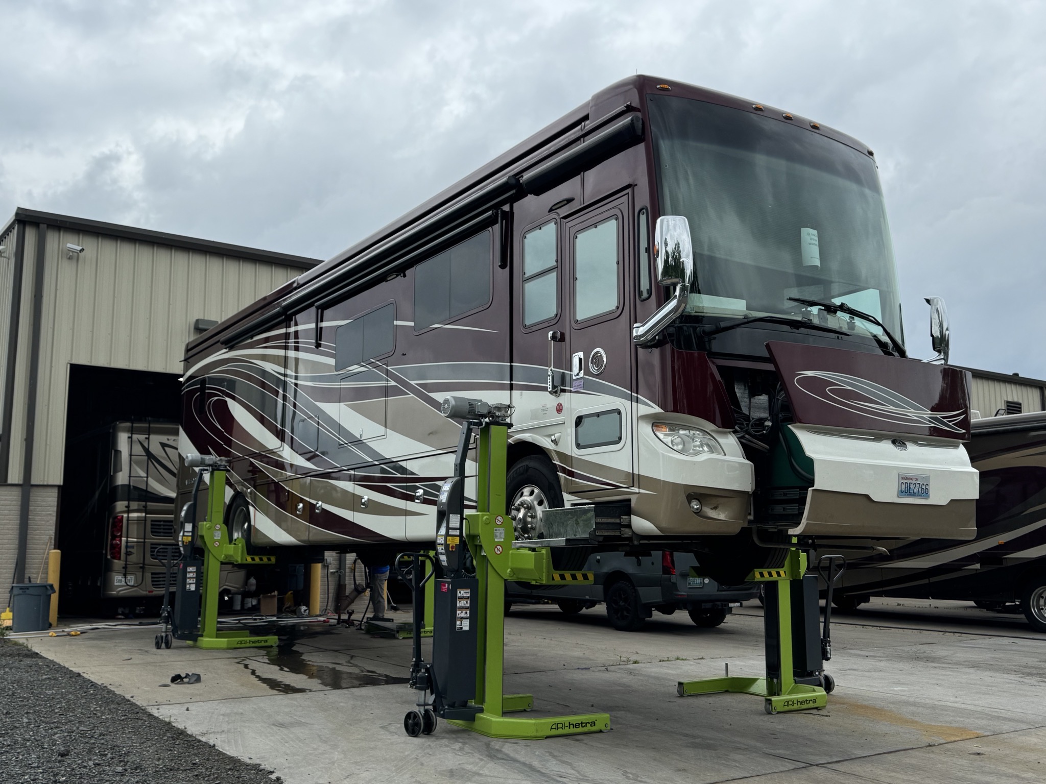Motorhome on lifts