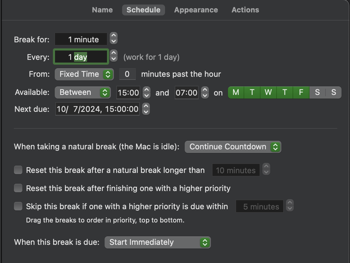 Schedule options